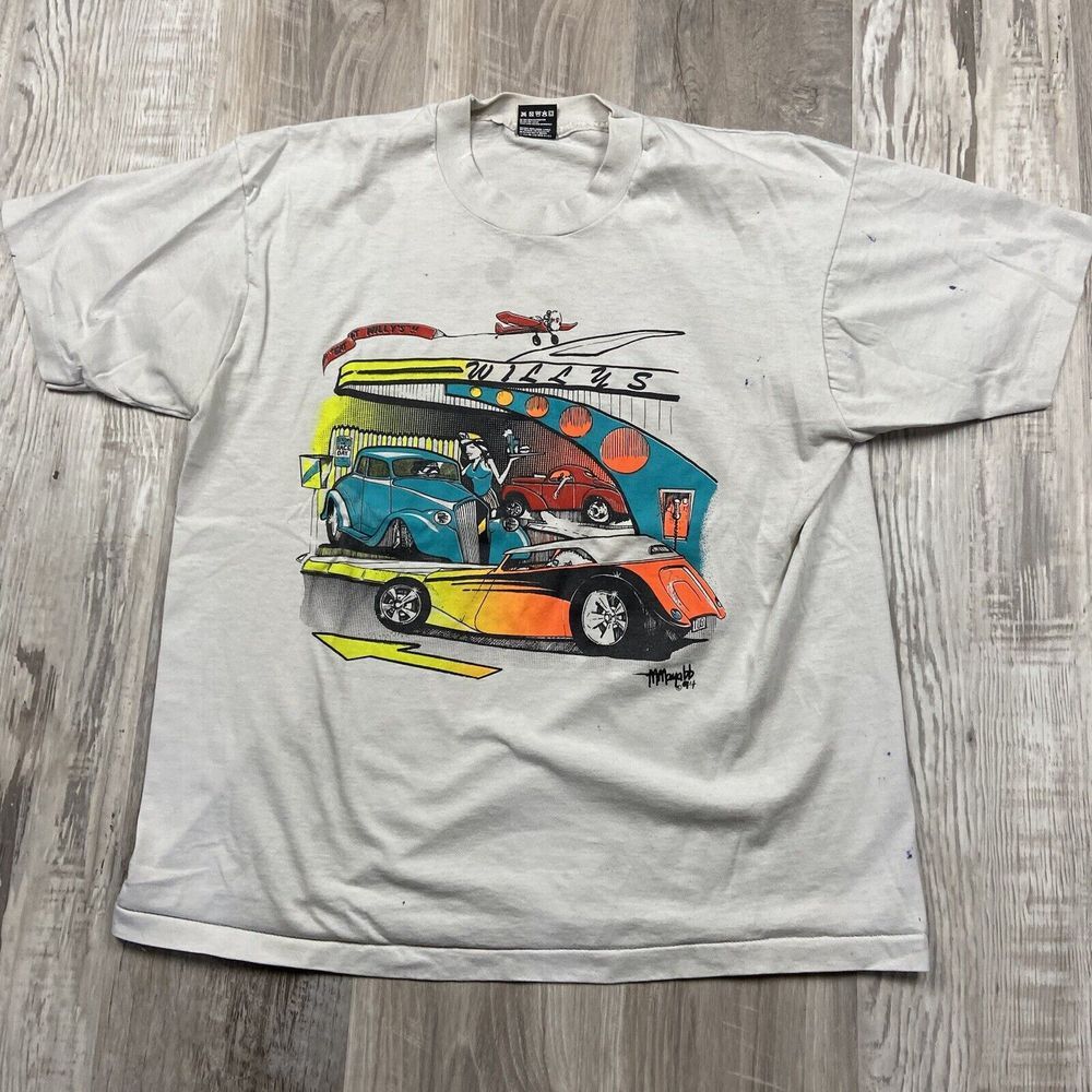 Vintage 90s XL Willys Gasser Mid America 1994 Best Fruit Of The Loom USA STAINS